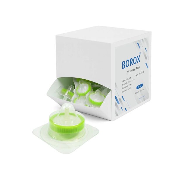 Borox Selüloz Şırınga Filtre - Steril - 0.22µm - CA Syringe Filter - Yeşil - 50 Adet