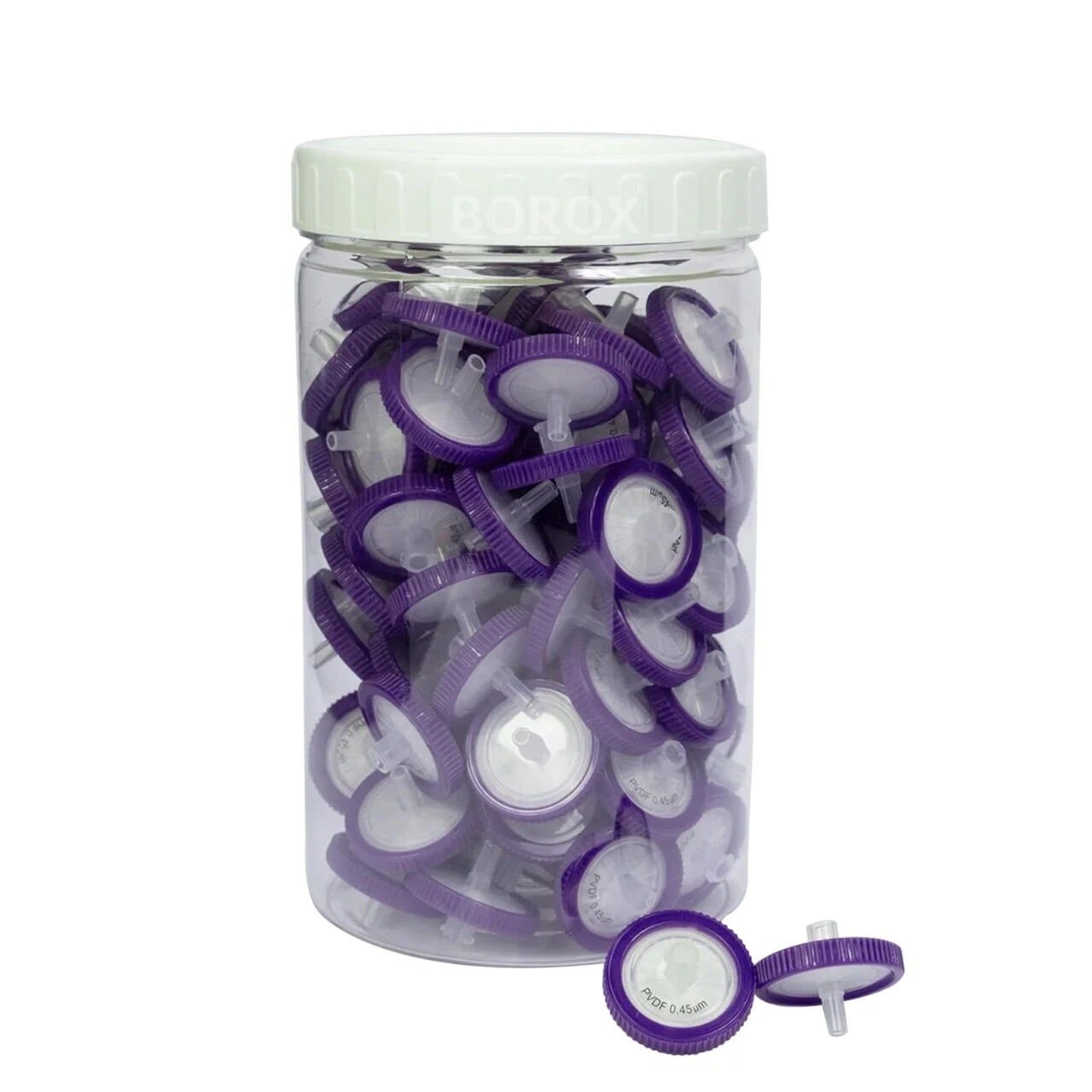 Borox Hidrofilik PVDF Şırınga Filtre - Non Steril 0,45µm - Mor - 100Adet