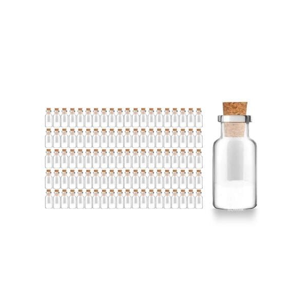 Borox Mantar Tıpalı Cam Şişe - Süs Hediyelik Mini Şişe 10 ml - Tıpalı Küçük Şişe 100 Adet/Paket