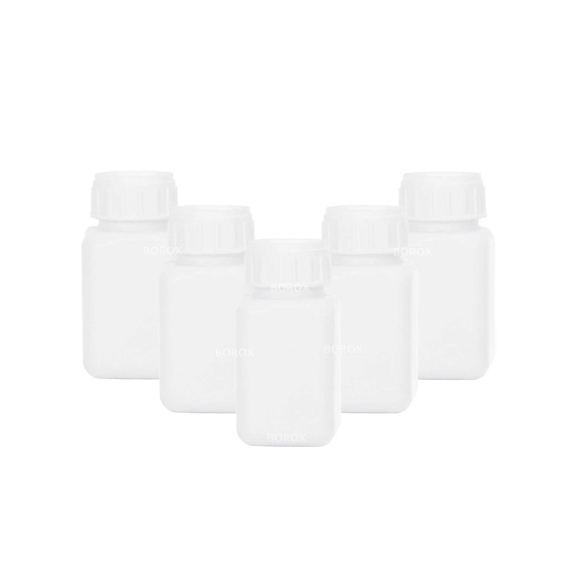 Borox Plastik Kare Şişe 100 ml - Beyaz Kapaklı Şişe 5 Adet