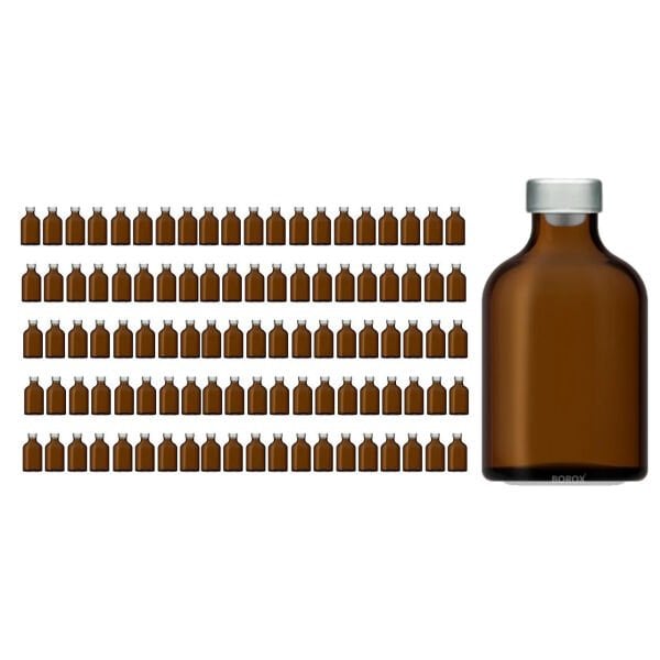 Borox Kapaklı Tıpalı Amber Cam Şişe 50ml - Flakon Şişe - 100 Adet Toptan