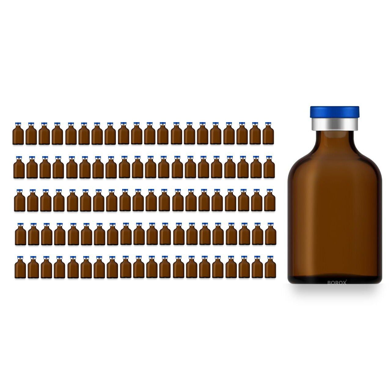 Borox Kapaklı Tıpalı Amber Cam Şişe 50ml - Flakon Şişe - 100Adet Toptan