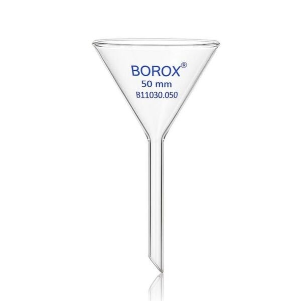 Borox Cam Huni 50 mm - Kısa Saplı Laboratuvar Huni