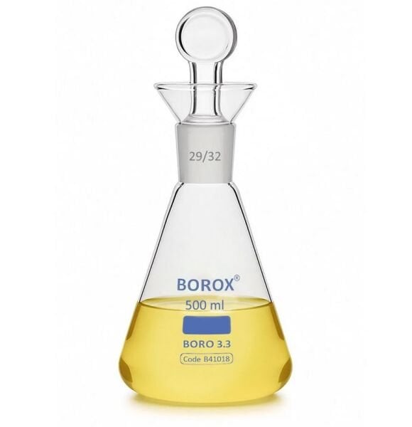 Borox Cam Erlen 500 ml - İyot Erleni Cam Tıpalı - Şilifli NS29/32