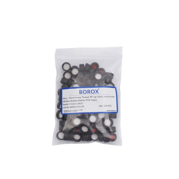 Borox Siyah Vial Kapağı N9 - PTFE Septa - Silikon - Yarıksız