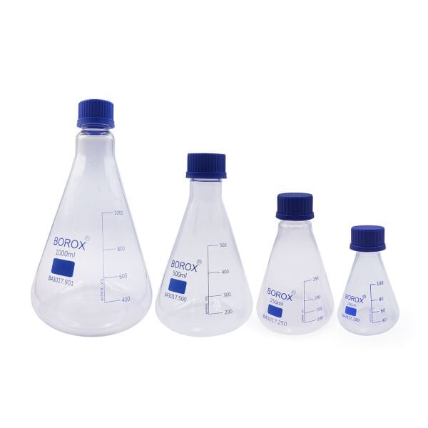 Borox Cam Erlen - Erlenmeyer Flask Vida Kapaklı - 4 Farklı Hacim
