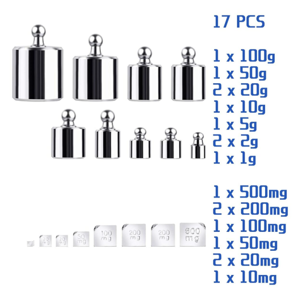 Kalibrasyon Ağırlık Seti M3 - 10mg-100g Kadar 17 Kütle Kiti