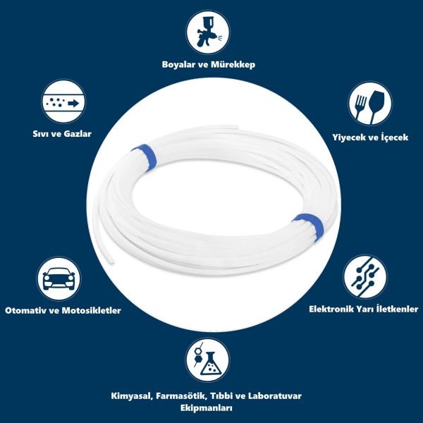 Borox Teflon Hortum 4x6 mm - Beyaz 1 metre - PTFE Hose