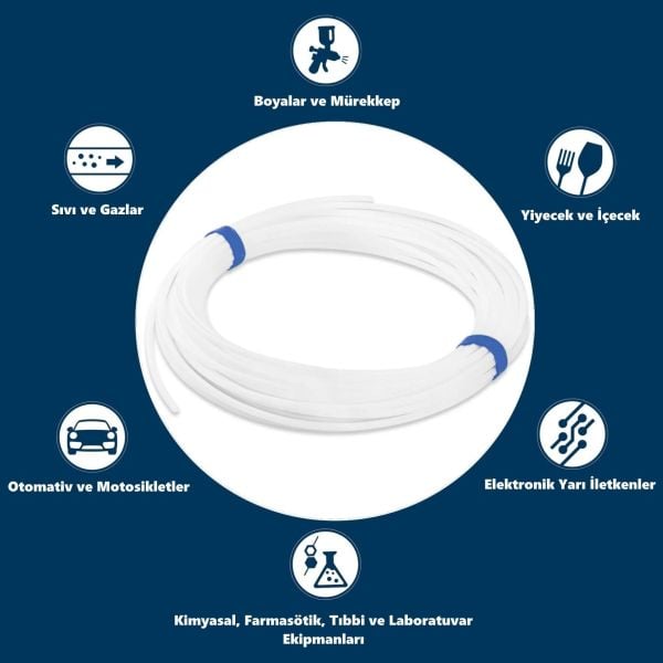 Borox Teflon Hortum 6x8 mm - Beyaz 1 metre - PTFE Hose