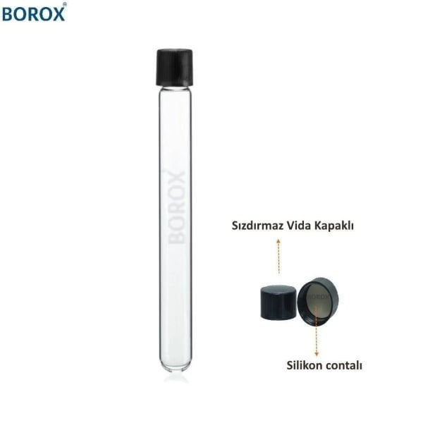Borox Cam Deney Tüpü 16x160 mm - Kapaklı Test Tüpü 10 Adet