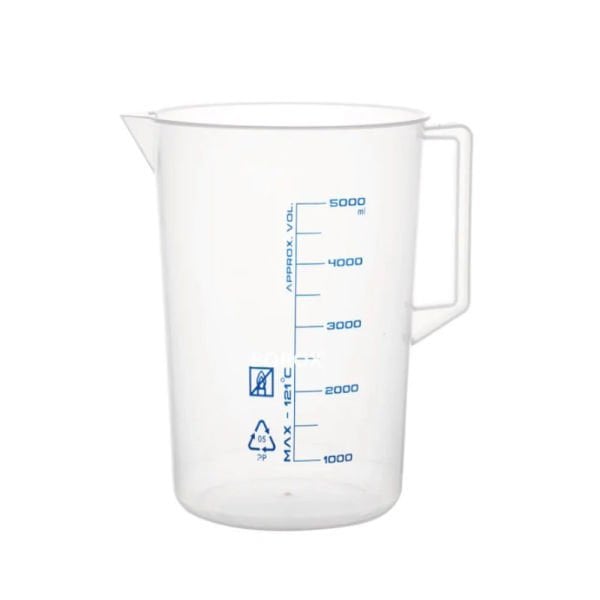 Borox Kulplu Plastik Beher 5000 ml - Ölçü Kabı - Mavi Skala