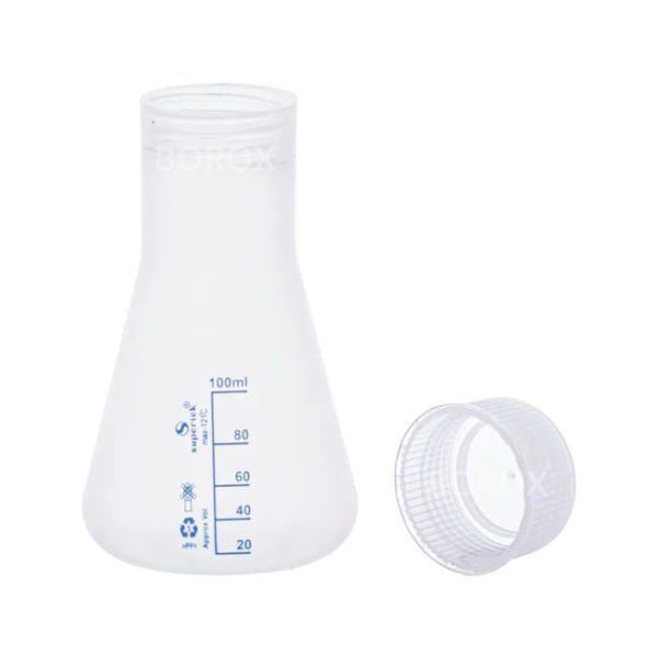 Borox Plastik Erlen 500 ml - Erlenmeyer Flask Vida Kapaklı - Mavi Skala
