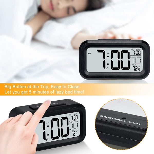 Dijital Çalar Saat Siyah - Termometre - Alarm - Masa Saati
