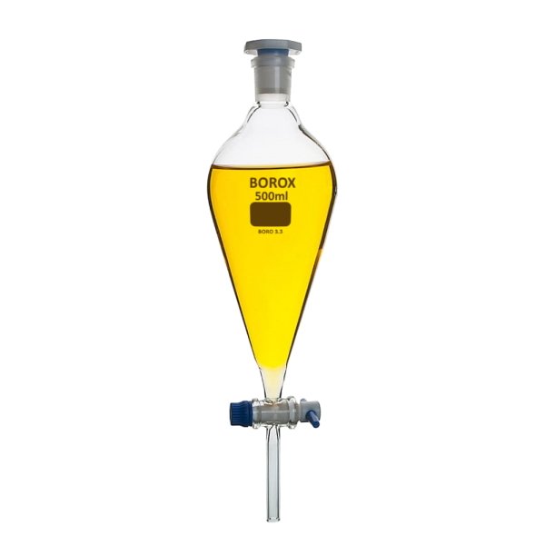 Borox Cam Ayırma Hunisi 250 ml - Teflon Musluklu Tıpalı