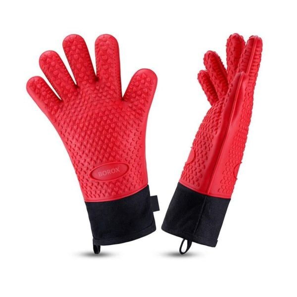 Borox Silikon Eldiven - 1 Çift - Isıya Dayanıklı - Su Geçirmez - Kırmızı Fırın Bulaşık Eldiveni