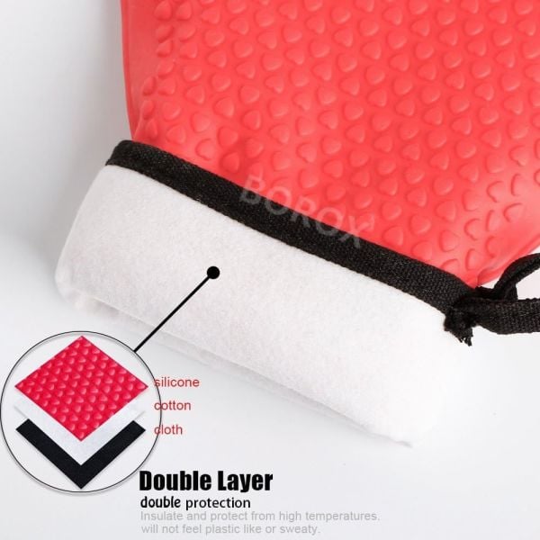 Borox Silikon Eldiven - 1 Çift - Isıya Dayanıklı – Su Geçirmez - Siyah Fırın Bulaşık Eldiveni