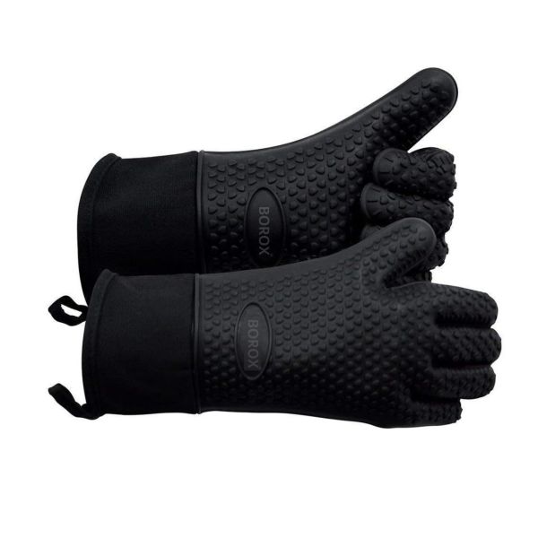 Borox Silikon Eldiven - 1 Çift - Isıya Dayanıklı – Su Geçirmez - Siyah Fırın Bulaşık Eldiveni