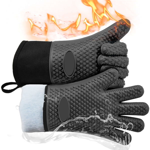 Borox Silikon Eldiven - 1 Çift - Isıya Dayanıklı – Su Geçirmez - Siyah Fırın Bulaşık Eldiveni