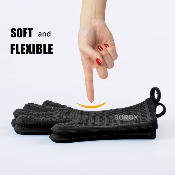 Borox Silikon Eldiven - 1 Çift - Isıya Dayanıklı - Su Geçirmez - Mavi Fırın Bulaşık Eldiveni