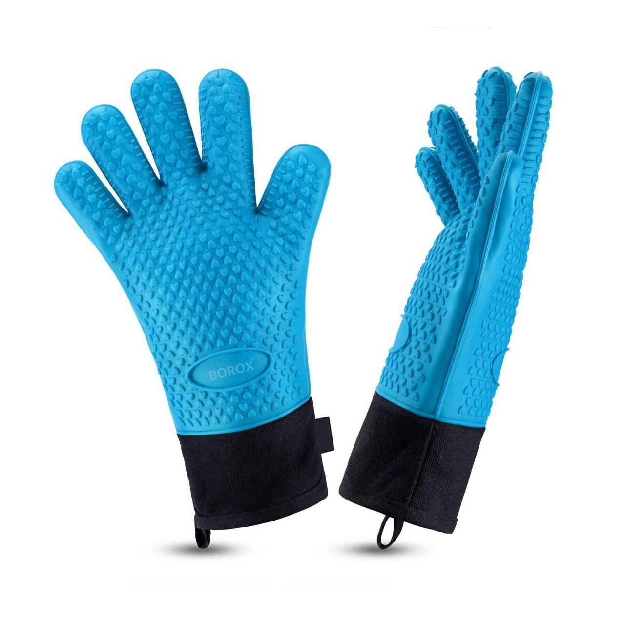 Borox Silikon Eldiven - 1 Çift - Isıya Dayanıklı - Su Geçirmez - Mavi Fırın Bulaşık Eldiveni