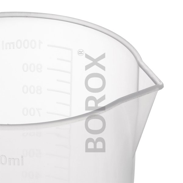 Borox Kulplu Plastik Beher 1000ml - Kabartma Dereceli Beaker