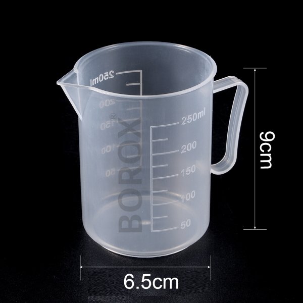 Borox Kulplu Plastik Beher 250 ml - Kabartma Dereceli Beaker