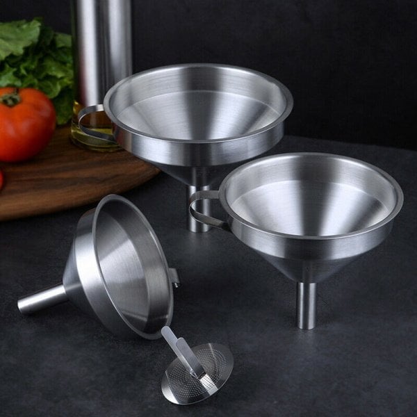 Borox Paslanmaz Çelik Huni Filtreli 130 mm - Kulplu Süzgeçli