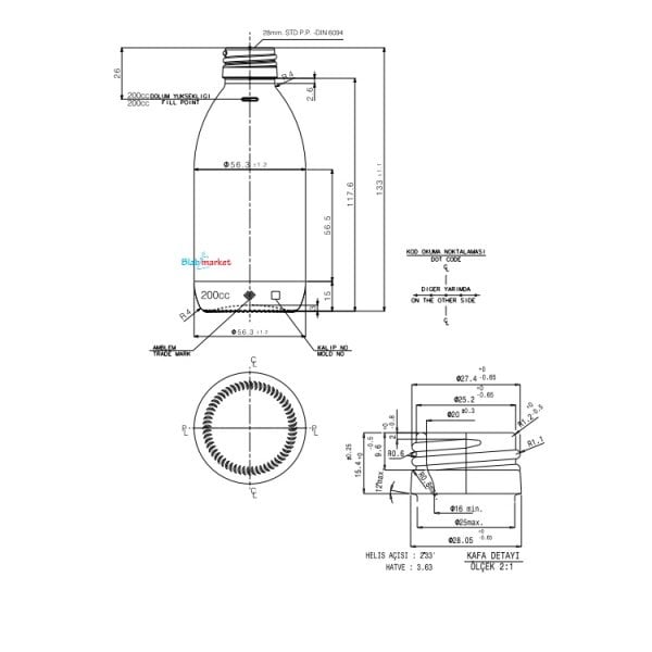 Borox Amber Cam Şişe 200 ml - Siyah Kapaklı Şişe 200cc