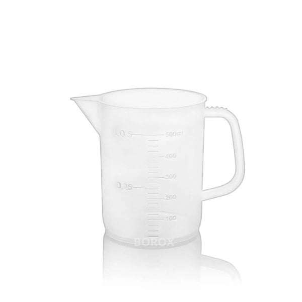 Borox Kulplu Plastik Beher 500 ml - Kabartma Dereceli Beaker - Ölçü Kabı - PP Beher