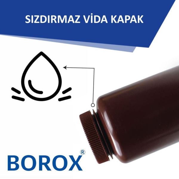 Borox Numune Şişesi 1000ml - Vida Kapaklı - HDPE Amber Şişe - Geniş Ağızlı Saklama Şişesi