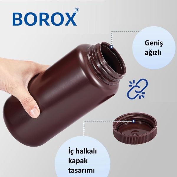 Borox Numune Şişesi 125ml - Vida Kapaklı - HDPE Amber Şişe - Geniş Ağızlı Saklama Şişesi